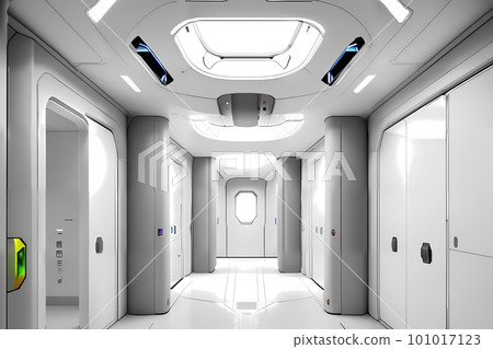 sci-fi futuristic interior of a white space station. Concept art illustration sci-fi futuristic interior of a white space station. Concept art illustration 101017123