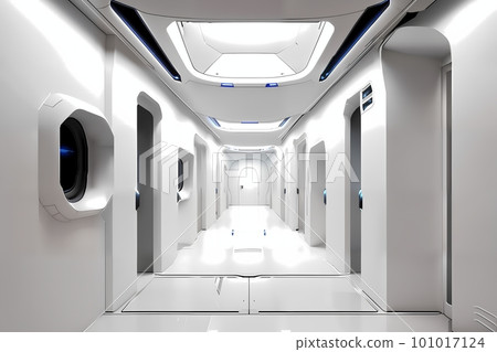 sci-fi futuristic interior of a white space station. Concept art illustration 101017124