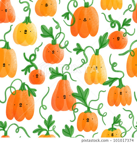 Cute cartoon pumpkin seamless pattern, illustration 101017374
