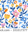 Spring inky bloom garden seamless pattern 101017377
