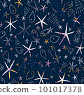 Stars and comets in the sky, colorful scribble seamless pattern 101017378