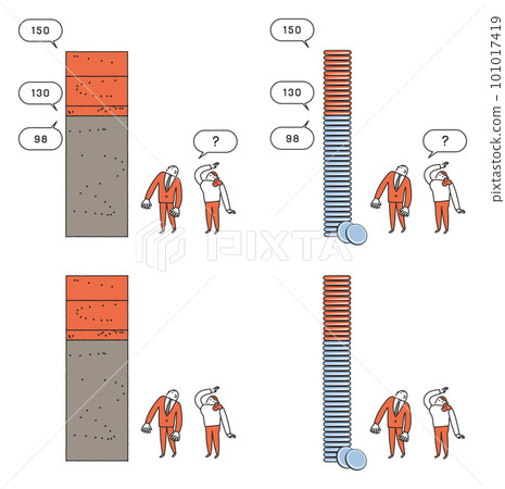 正在考慮看年收入牆佈景插圖素材的已婚夫婦或雇主和工人 101017419