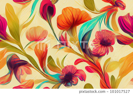 Modern exotic floral jungle pattern. Collage contemporary pattern. Aquarelle style pattern Modern exotic floral jungle pattern. Collage contemporary pattern. Aquarelle style pattern 101017527
