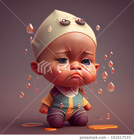 cartoon little girl in cap crying with tears on his face, 3d illustration cartoon little girl in cap crying with tears on his face, 3d illustration 101017535