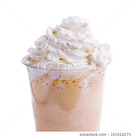 Chocolate milkshake with whipped cream on white 101018273