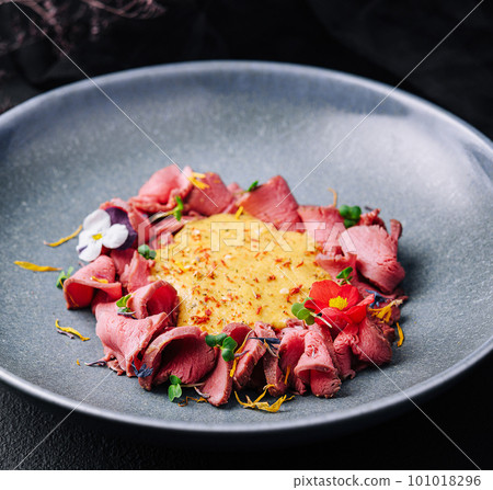 ham in cheese sauce on plate ham in cheese sauce on plate 101018296