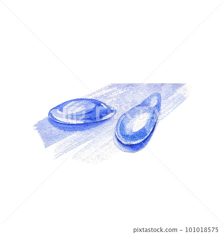 Blue water two drops realistic isolated on white background. Watercolor handrawing illustration. Art for design backdrop 101018575