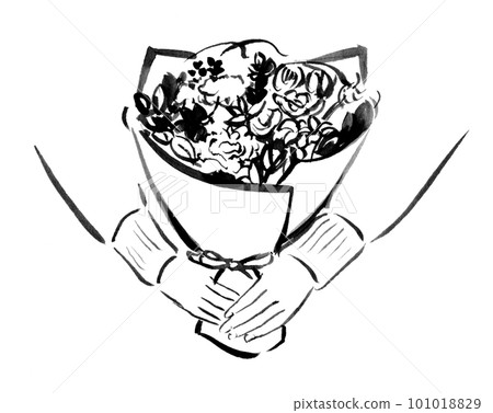 一隻手拿著花束的插圖 一隻手拿著花束的插圖 101018829