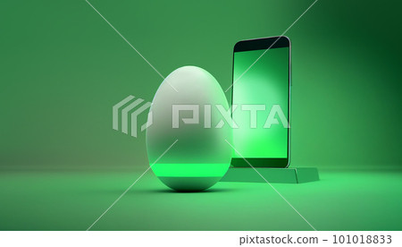 Smartphone with green screen and Easter egg on green background. 101018833