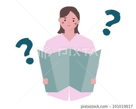 一個女人在看地圖一個迷路的女人矢量圖 一個女人在看地圖一個迷路的女人矢量圖 101019017