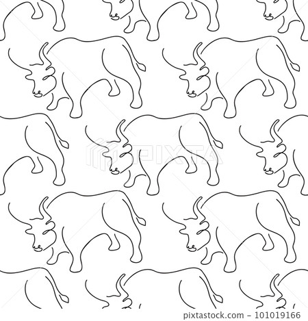 Seamless pattern with bulls illustration in line Seamless pattern with bulls illustration in line 101019166