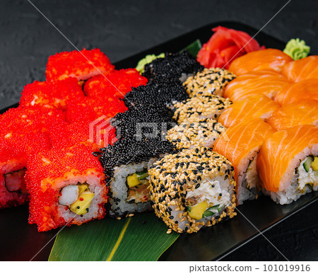 Big set of rolls on black tray Big set of rolls on black tray 101019916