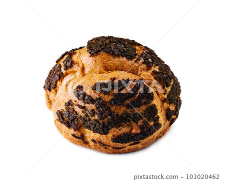 A profiterole, french choux pastry covered chocolate chips A profiterole, french choux pastry covered chocolate chips 101020462