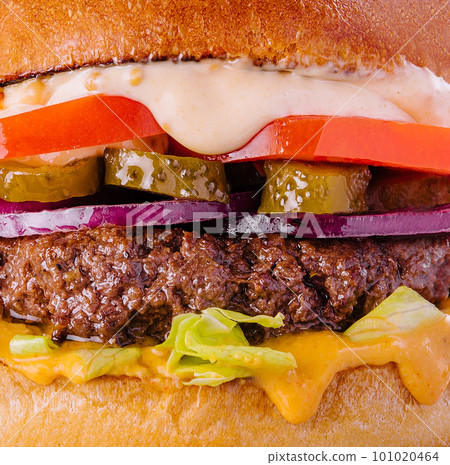 Fresh tasty burger background or texture 101020464