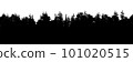 3D illustration of the silhouette background panorama of a coniferous forest. Detailed outdoor background of hilly forest 101020515
