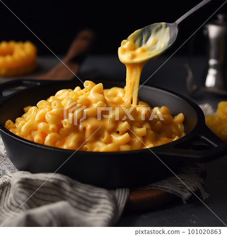 Mac and cheese. Classic American rustic mac and cheese. Golden baked macaroni with cheddar 101020863