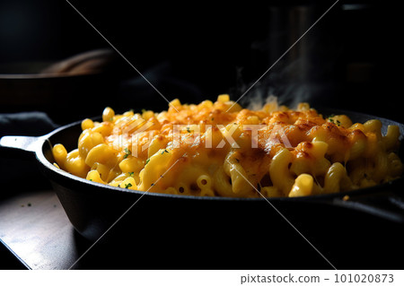 Mac and cheese. Classic American rustic mac and cheese. Golden baked macaroni with cheddar Mac and cheese. Classic American rustic mac and cheese. Golden baked macaroni with cheddar 101020873
