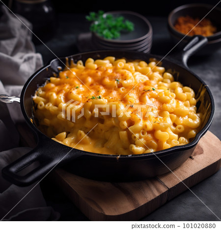 Mac and cheese. Classic American rustic mac and cheese. Golden baked macaroni with cheddar Mac and cheese. Classic American rustic mac and cheese. Golden baked macaroni with cheddar 101020880