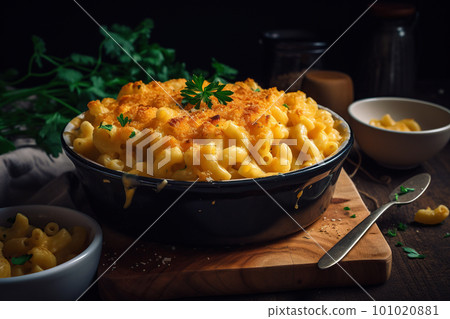 Mac and cheese. Classic American rustic mac and cheese. Golden baked macaroni with cheddar Mac and cheese. Classic American rustic mac and cheese. Golden baked macaroni with cheddar 101020881