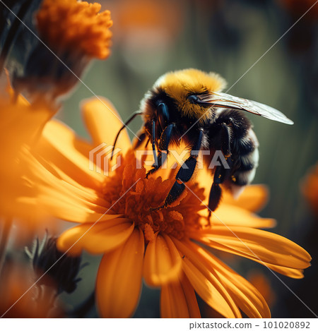 Detailed macro image of a bumblbee collecting nectar from a blossom. Bumblee on a flower Detailed macro image of a bumblbee collecting nectar from a blossom. Bumblee on a flower 101020892