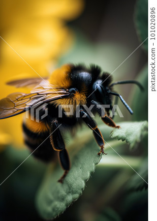 Detailed macro image of a bumblbee collecting nectar from a blossom. Bumblee on a flower Detailed macro image of a bumblbee collecting nectar from a blossom. Bumblee on a flower 101020896