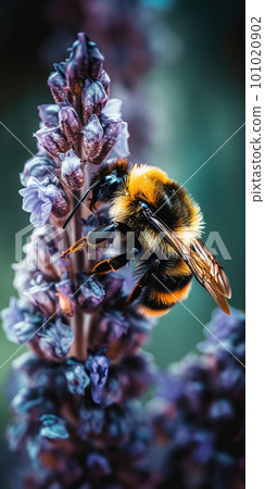 Detailed macro image of a bumblbee collecting nectar from a blossom. Bumblee on a flower Detailed macro image of a bumblbee collecting nectar from a blossom. Bumblee on a flower 101020902