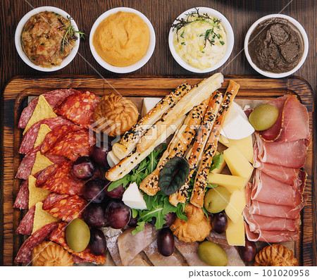 large assortment italian antipasti top view 101020958