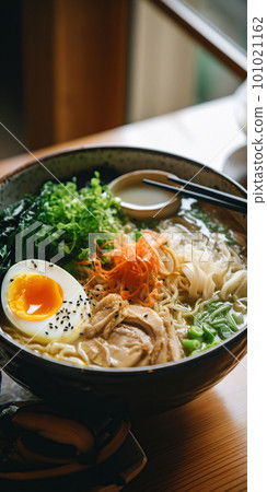 Ramen. Japanese ramen noodle soup in black bowl 101021162