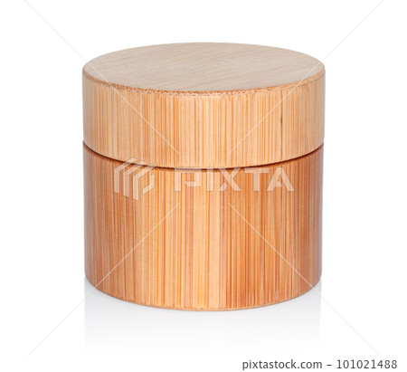 Wooden cosmetic cream jar white background. Eco cosmetics and zero waste concept Wooden cosmetic cream jar white background. Eco cosmetics and zero waste concept 101021488