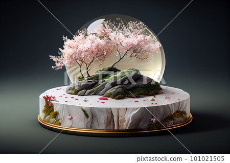 Cylinder podiums mockup with branch of gentle sakura flowers for geometric modern style for japanese style presentation cosmetic products, Generative AI Cylinder podiums mockup with branch of gentle sakura flowers for geometric modern style for japanese style presentation cosmetic products, Generative AI 101021505