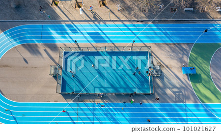 Training court with running track aerial view Training court with running track aerial view 101021627