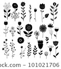 Vector Hand drawn floral elements, flower and leaves in doodle style 101021706