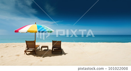 Beautiful beach banner. White sand, chairs and umbrella travel tourism wide panorama background concept. Amazing beach landscape Beautiful beach banner. White sand, chairs and umbrella travel tourism wide panorama background concept. Amazing beach landscape 101022008