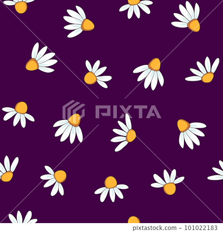 Seamless floral pattern based on traditional folk art ornaments. Colorful chamomile, daisy flowers on color background. Scandinavian style. Vector illustration. Simple minimalistic pattern Seamless floral pattern based on traditional folk art ornaments. Colorful chamomile, daisy flowers on color background. Scandinavian style. Vector illustration. Simple minimalistic pattern 101022183