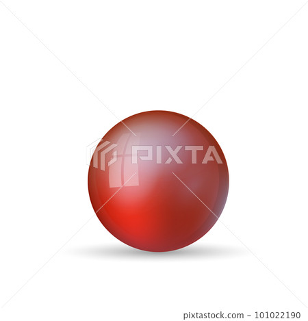 Glass red ball or precious pearl. Glossy realistic ball, 3D abstract vector illustration highlighted on a white background. Big metal bubble with shadow 101022190