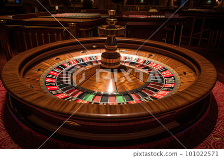 Casino roulette close up. Roulette wheel. Gambling addiction. Created with Generative AI Casino roulette close up. Roulette wheel. Gambling addiction. Created with Generative AI 101022571