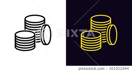 Outline coin stack icon, with editable stroke. Coin pile sign, golden money fund pictogram. Gold coin budget, cryptocurrency and altcoins, currency and credits, jackpot and prize. 101022844