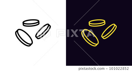 Outline coins fly icon, with editable stroke. Falling coins sign, golden money drop pictogram. Flying gold coins, cryptocurrency and altcoins, currency and credits, jackpot and prize. 101022852