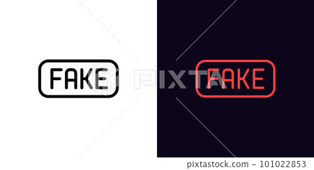 Outline fake icon, with editable stroke. Fake text sign and tag, forgery pictogram. Counterfeit and fraud, fake information, false fact, disinformation, wrong and untruth, lie and scam. 101022853
