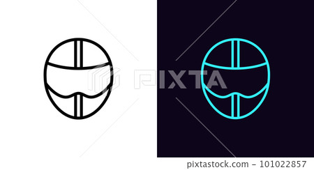 Outline racing helmet icon, with editable stroke. Biker or driver helmet sign, moto racer and racing car pilot pictogram. Racing track, speed drive, motorsport, head protection. 101022857