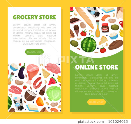 Grocery Market Design with Products and Fresh Food Vector Template Grocery Market Design with Products and Fresh Food Vector Template 101024013