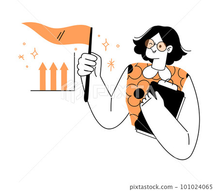 Marketing with Woman Character with Clipboard and Flag Vector Illustration 101024065