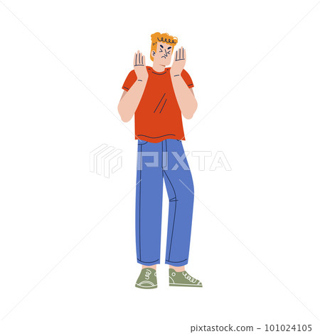 Man Victim Standing with Closed Eyes Expressing Strong Emotion Vector Illustration 101024105