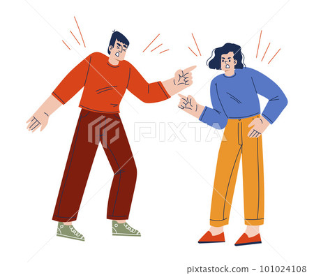 Angry Man and Woman Shouting and Blaming Engaged in Manipulation and Control Vector Illustration Angry Man and Woman Shouting and Blaming Engaged in Manipulation and Control Vector Illustration 101024108
