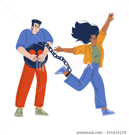 Man Holding Ball with Chained Woman Engaged in Manipulation and Control Vector Illustration Man Holding Ball with Chained Woman Engaged in Manipulation and Control Vector Illustration 101024129