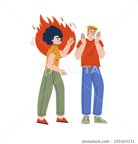 Angry Woman Shouting and Blaming Man Engaged in Manipulation and Control Vector Illustration Angry Woman Shouting and Blaming Man Engaged in Manipulation and Control Vector Illustration 101024131
