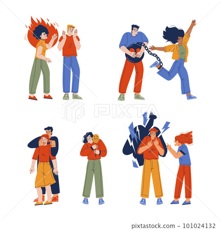 Manipulation and Control Over People with Toxic Relationship Vector Set 101024132
