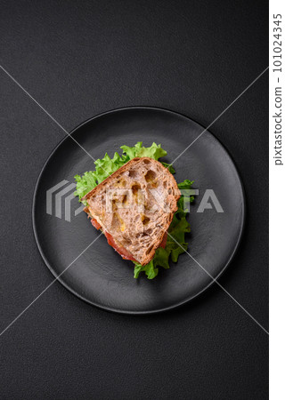 Delicious sandwich with crispy toast, chicken, tomatoes and lettuce Delicious sandwich with crispy toast, chicken, tomatoes and lettuce 101024345