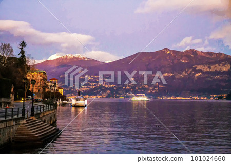 a small ship runs from one settlement to another heading to Como 101024660
