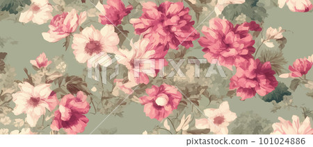 Vector floral banner with leaves and flowers roses or peonies. Elements Vector floral banner with leaves and flowers roses or peonies. Elements 101024886